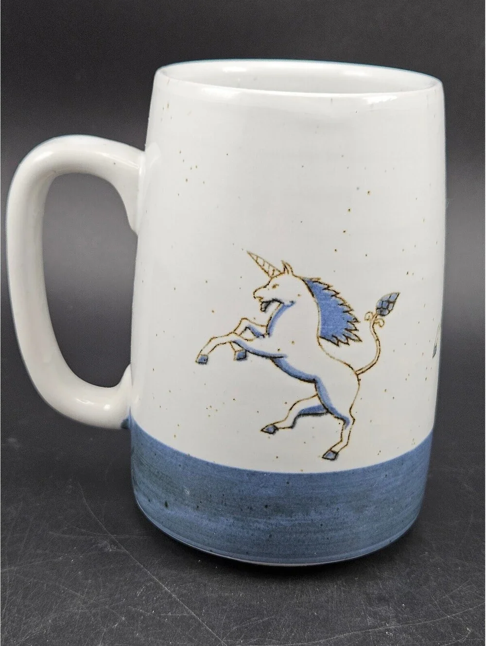 Vtg Otagiri Stoneware Coffee Mug Blue Unicorn Fantasy Relief Japanese Pottery